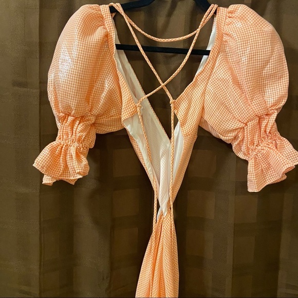 NWOT LPA Edith Midi Dress in Orange Houndstooth XS - Picture 9 of 10